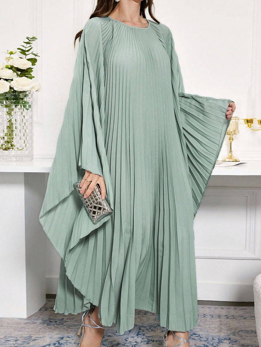 SHEIN Al Najma فستان قفطان عربي محتشم طويل الأكمام برقبة مستديرة موحد اللون