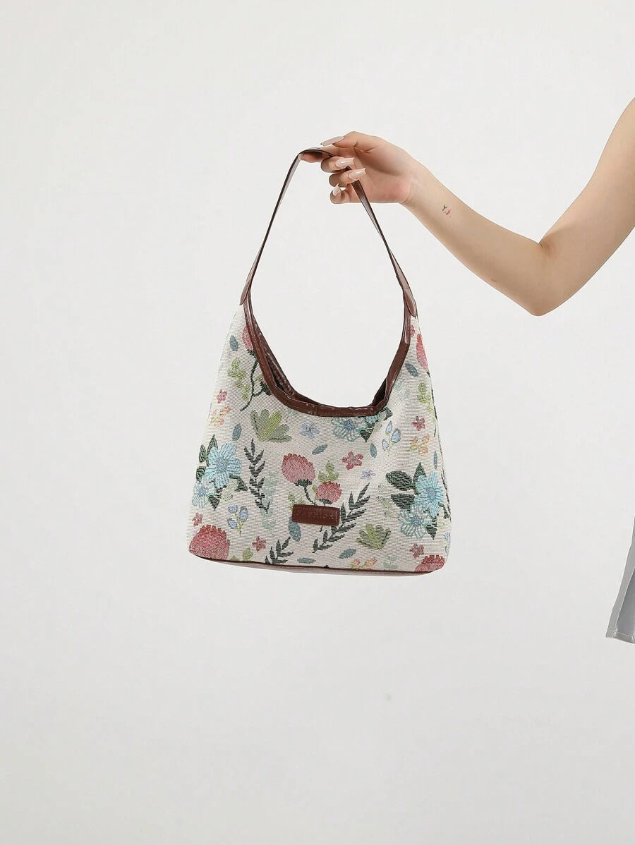 SHEIN حقيبة كتف محبوكة بنقشة ورود