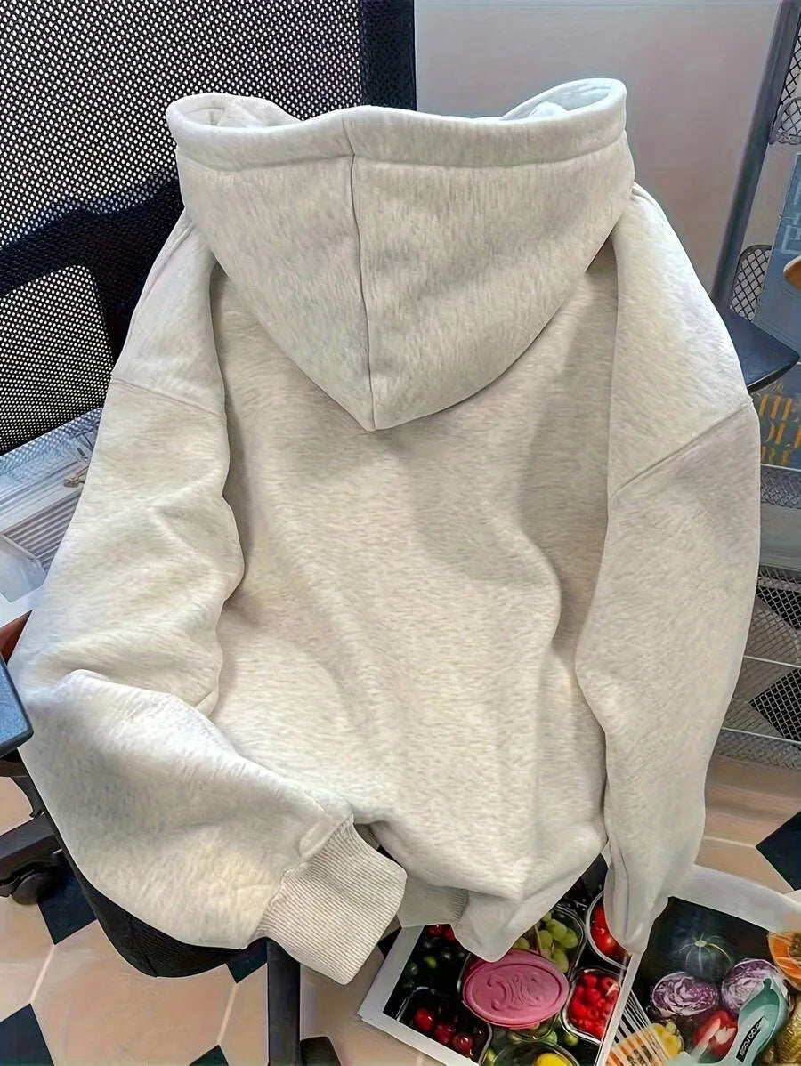 SHEIN هودي نسائي بطبعة حرف وجيب بلون رمادي فاتح