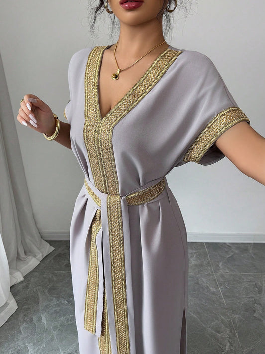 SHEIN Breezaya فستان نسائي فضفاض بخصر مرن ذهبي