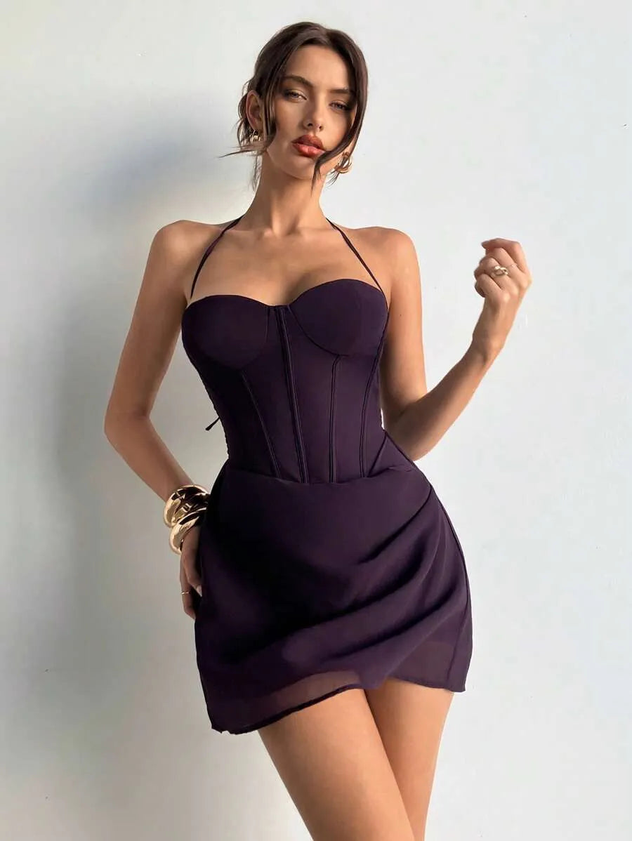 SHEIN Aloruh فستان أرجواني ميني ضيق بكتف مائل بتصميم حورية البحر