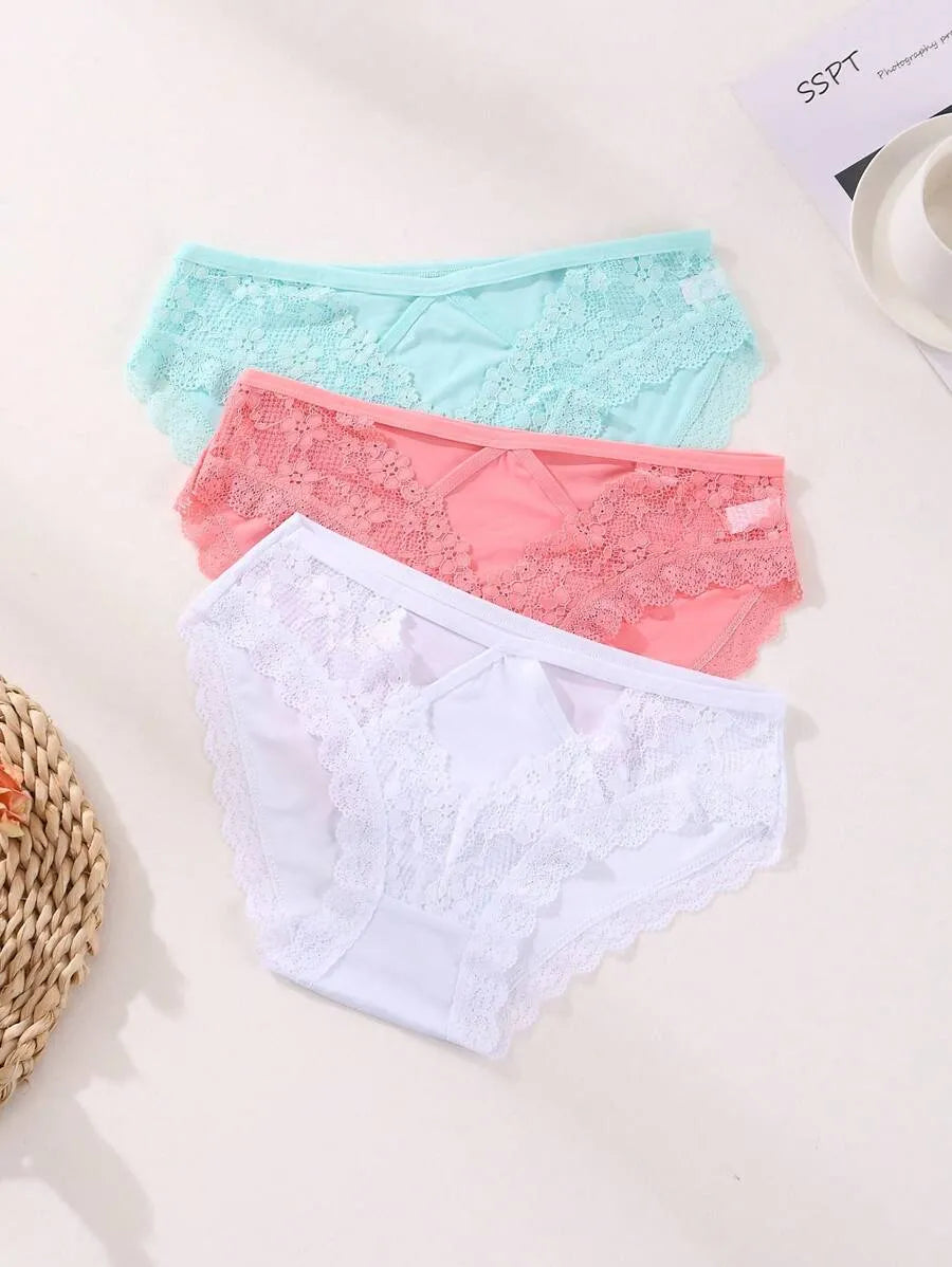 SHEIN سراويل داخلية نسائية من 6 قطع بالدانتيل وخصر منخفض ومتعدد الألوان