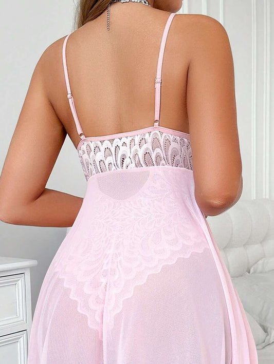 SHEIN بوديسوت شفاف بدانتيل وربطة