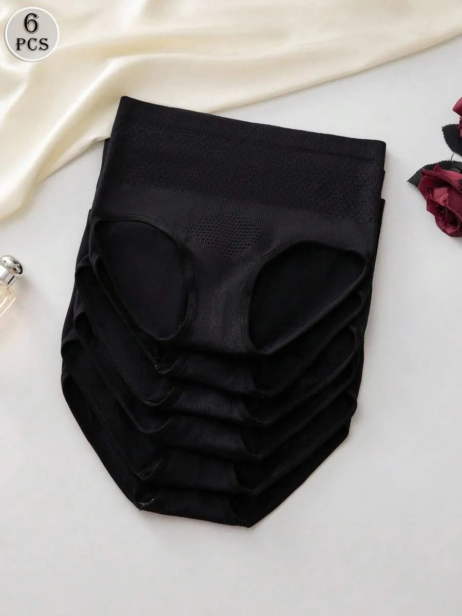 SHEIN Snug Zone سراويل داخلية نسائية من 6 قطع بخصر عالٍ بدون غرز بلون أسود