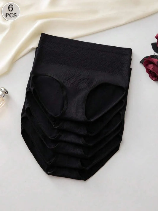SHEIN Snug Zone سراويل داخلية نسائية من 6 قطع بخصر عالٍ بدون غرز بلون أسود