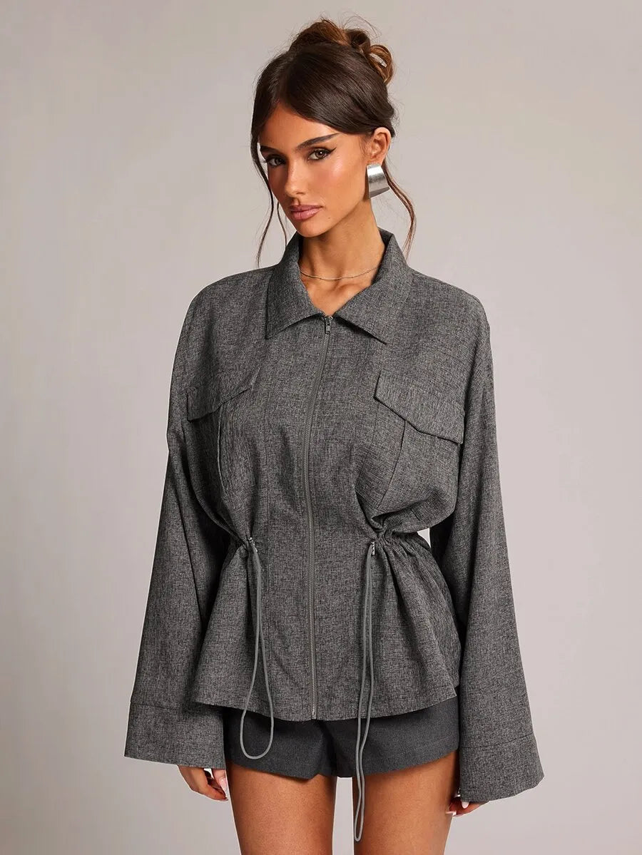 SHEIN BAE جاكيت نسائي انيق بسحاب وخصر مطاطي