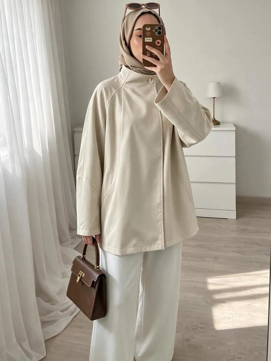 SHEIN Selianne معطف ترنش نسائي بقصة غير متماثلة وياقة كبيرة وأكمام راغلان