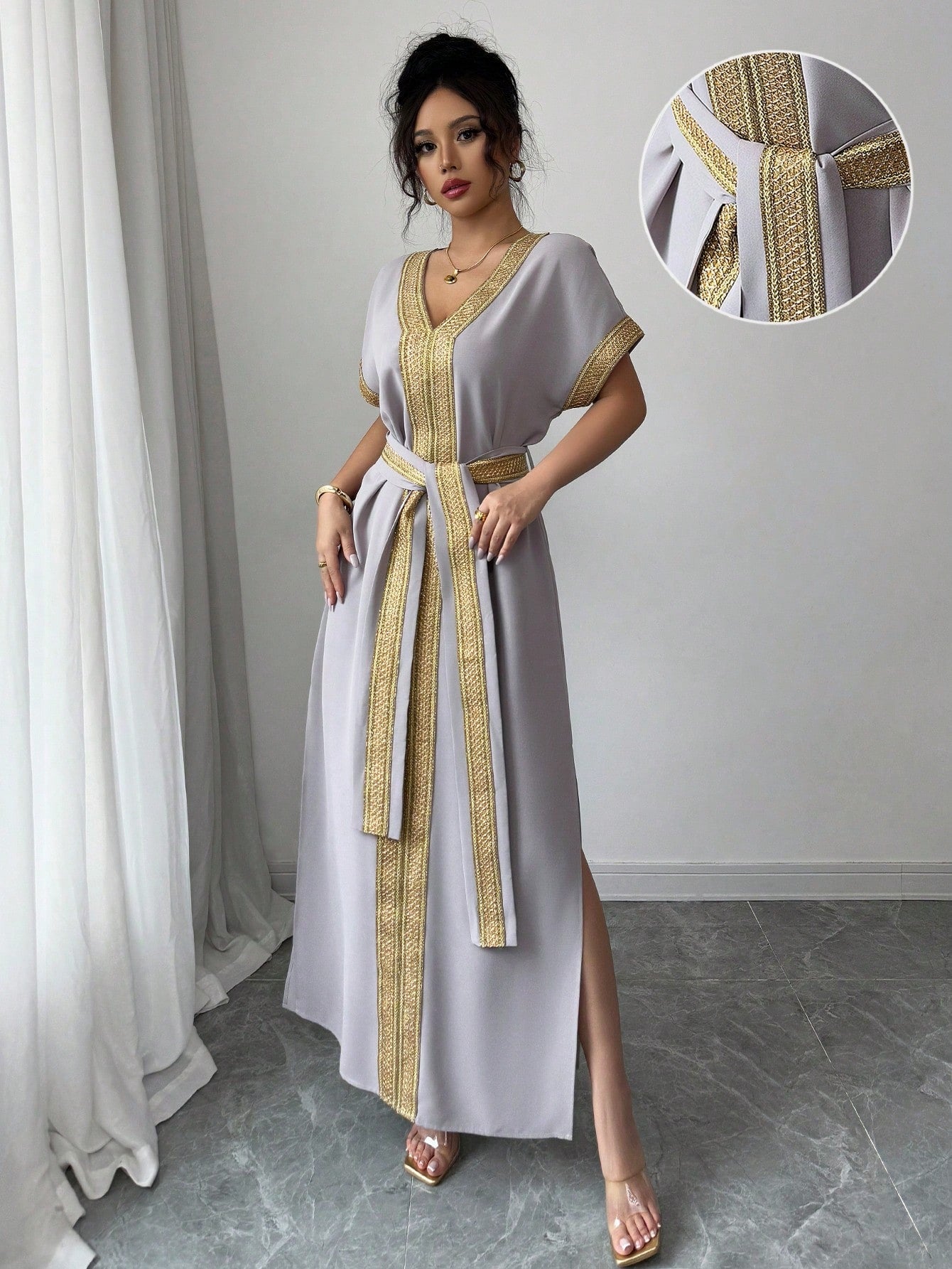 SHEIN Breezaya فستان نسائي فضفاض بخصر مرن ذهبي