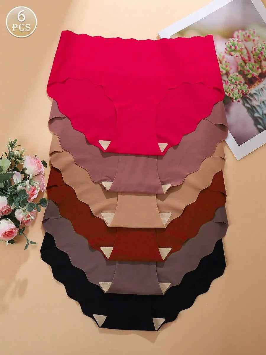 SHEIN سراويل داخلية نسائية من 6 قطع بحافة متموجة ودانتيل ومتعدد الألوان