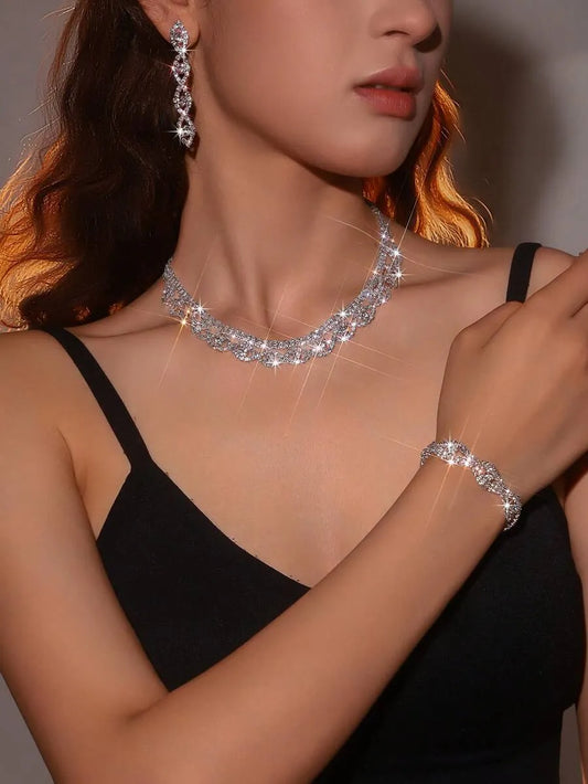 SHEIN طقم مجوهرات فاخر من 5 قطع مرصع بالراينستون