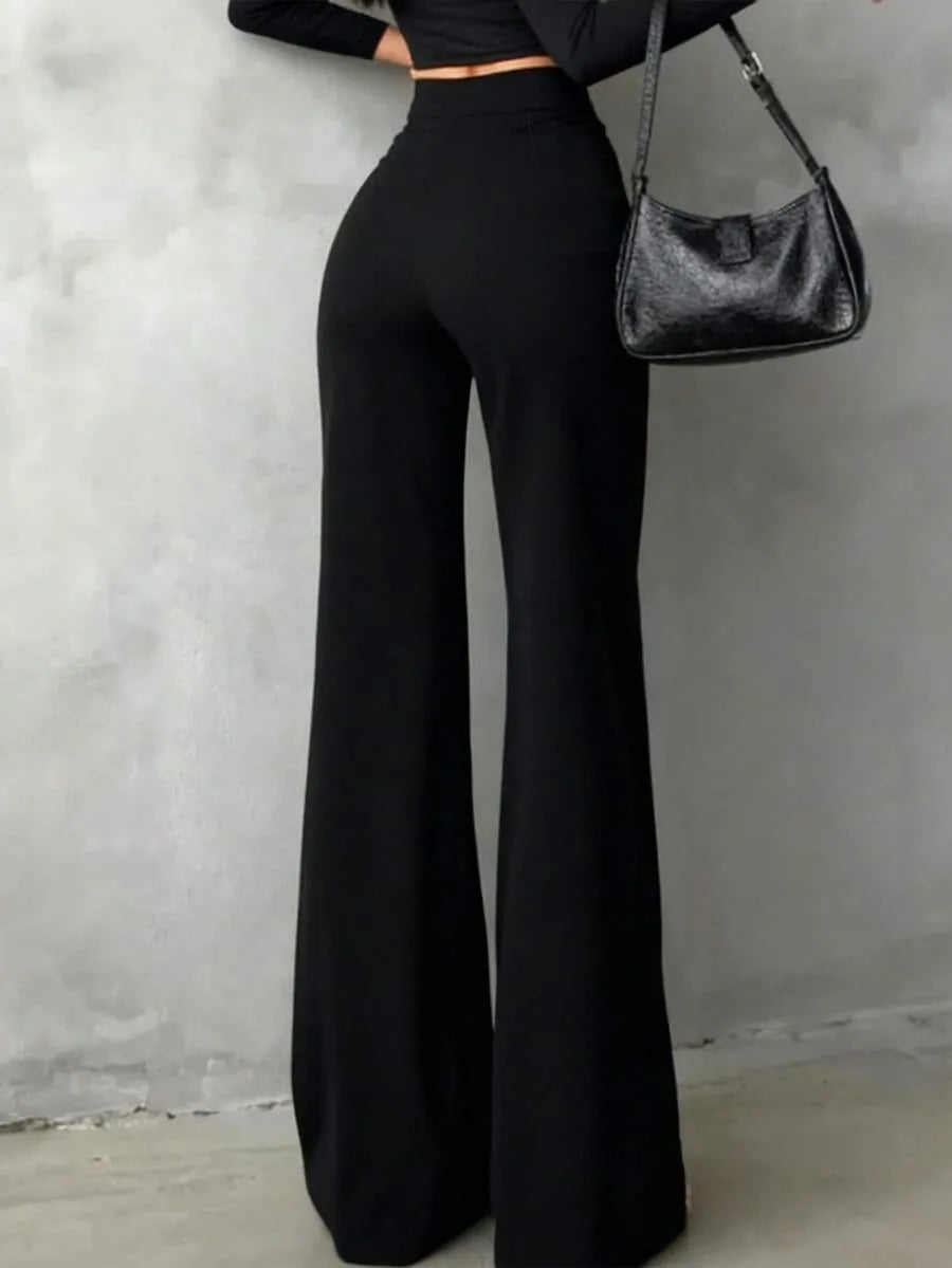 SHEIN بنطلون نسائي أنيق بخصر عالٍ وساق مستقيمة