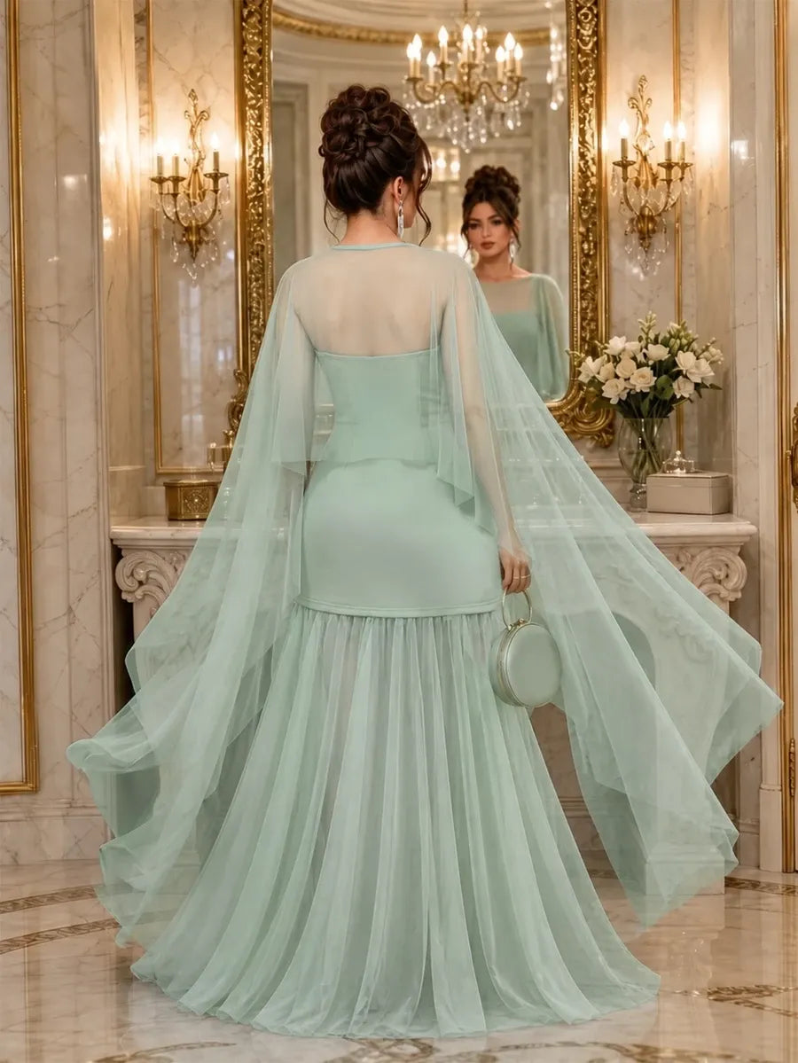 SHEIN Roveilla فستان نسائي من الشبك بوشاح وبدون أكمام بلون أخضر نعناع