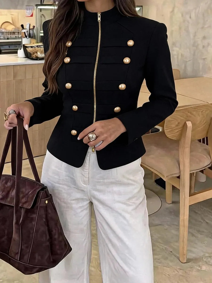 SHEIN Lavishia جاكيت نسائي عسكري بياقة واقفة وسحاب أمامي