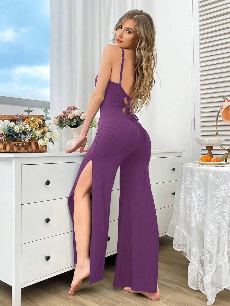 SHEIN DUSKBASE جمبسوت بلون أرجواني مخطط بدون أكمام وحمالات رفيعة