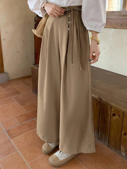 SHEIN FRIFUL بنطال نسائي عالي الخصر واسع بلون كاكي