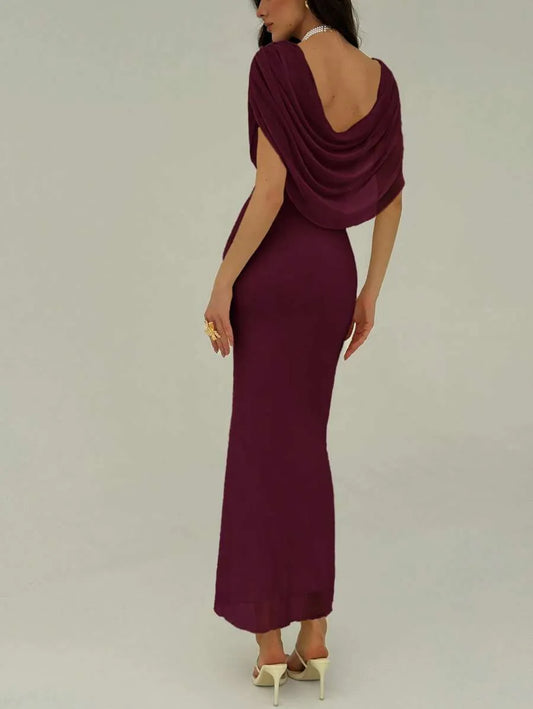 SHEIN Aloruh فستان نسائي برغندي طويل أنيق وعصري