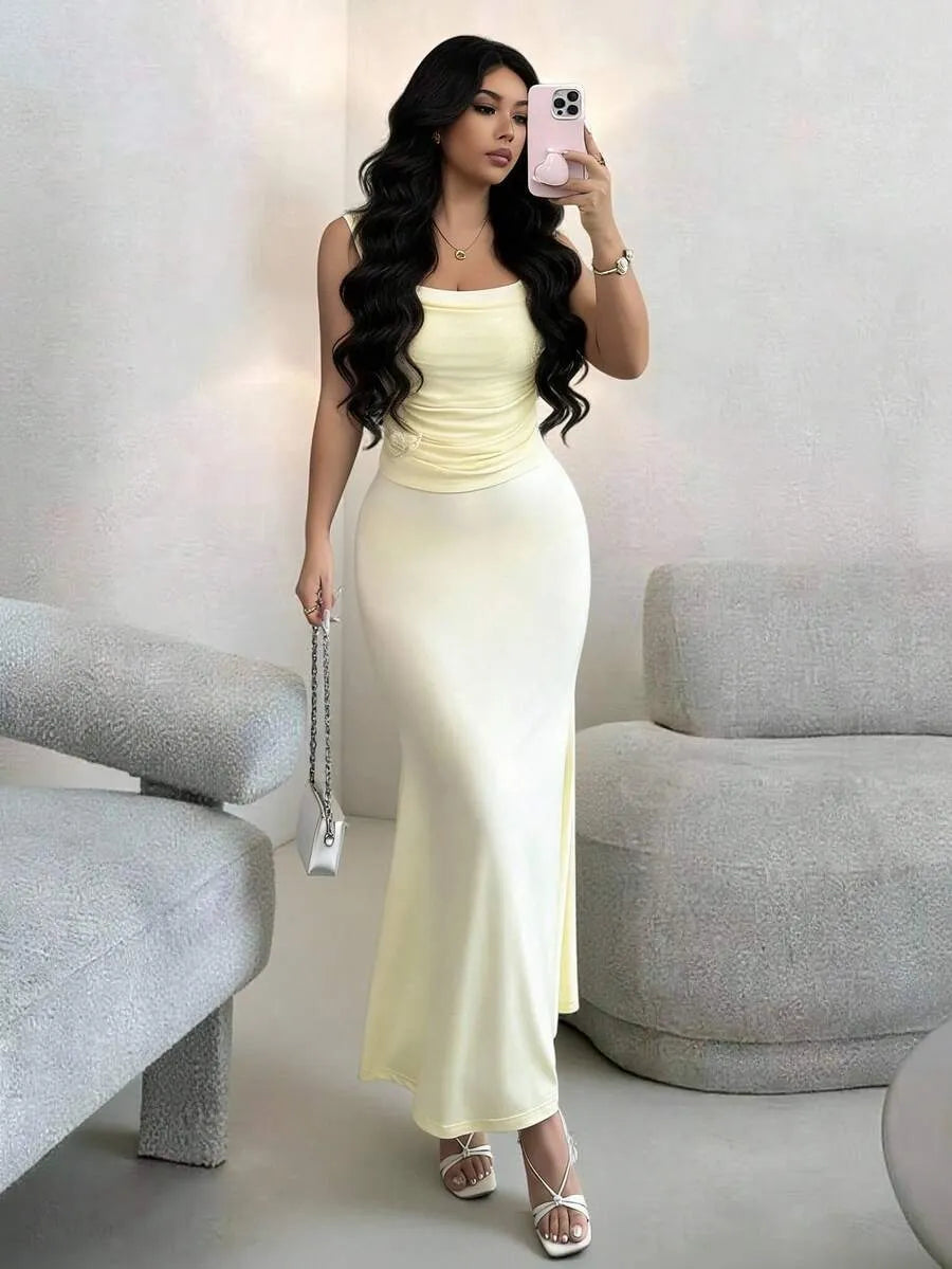 SHEIN Modelyn فستان فرنسي شبكي بفراشة وزهور وذيل سمكة