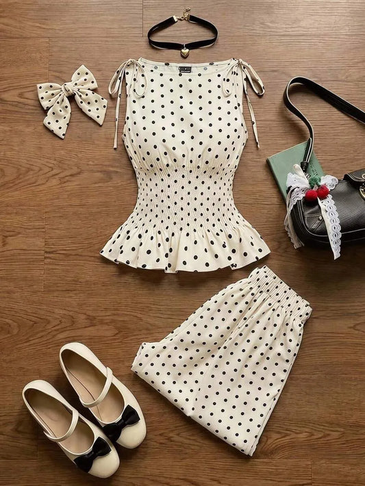 SHEIN MOD طقم نسائي من قطعتين توب كامي وبنطلون طويل بخصر مجعد بلون مشمشي