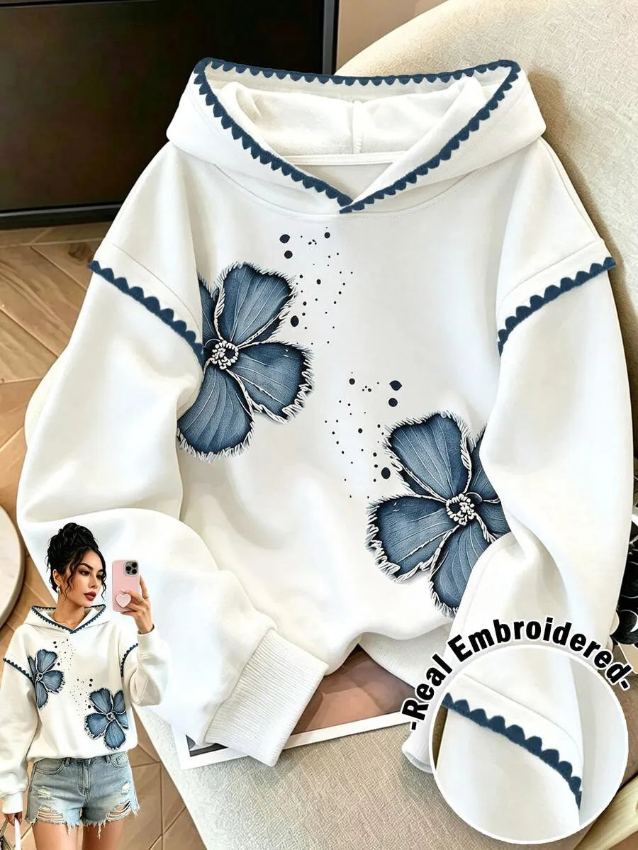 SHEIN Resyla هودي نسائي فضفاض مطرز بنقشة زهور وجيب متعدد الألوان