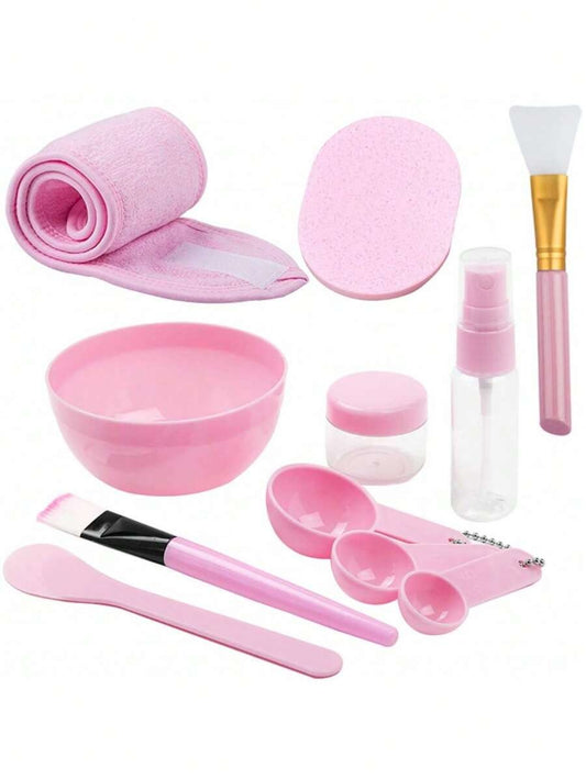 SHEIN مجموعة خلط قناع سيليكون 11 قطعة وردي للوجه والشعر