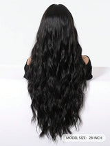 SHEIN باروكة شعر أسود طويلة 28 بوصة مموج وكيرلي مقاومة للحرارة