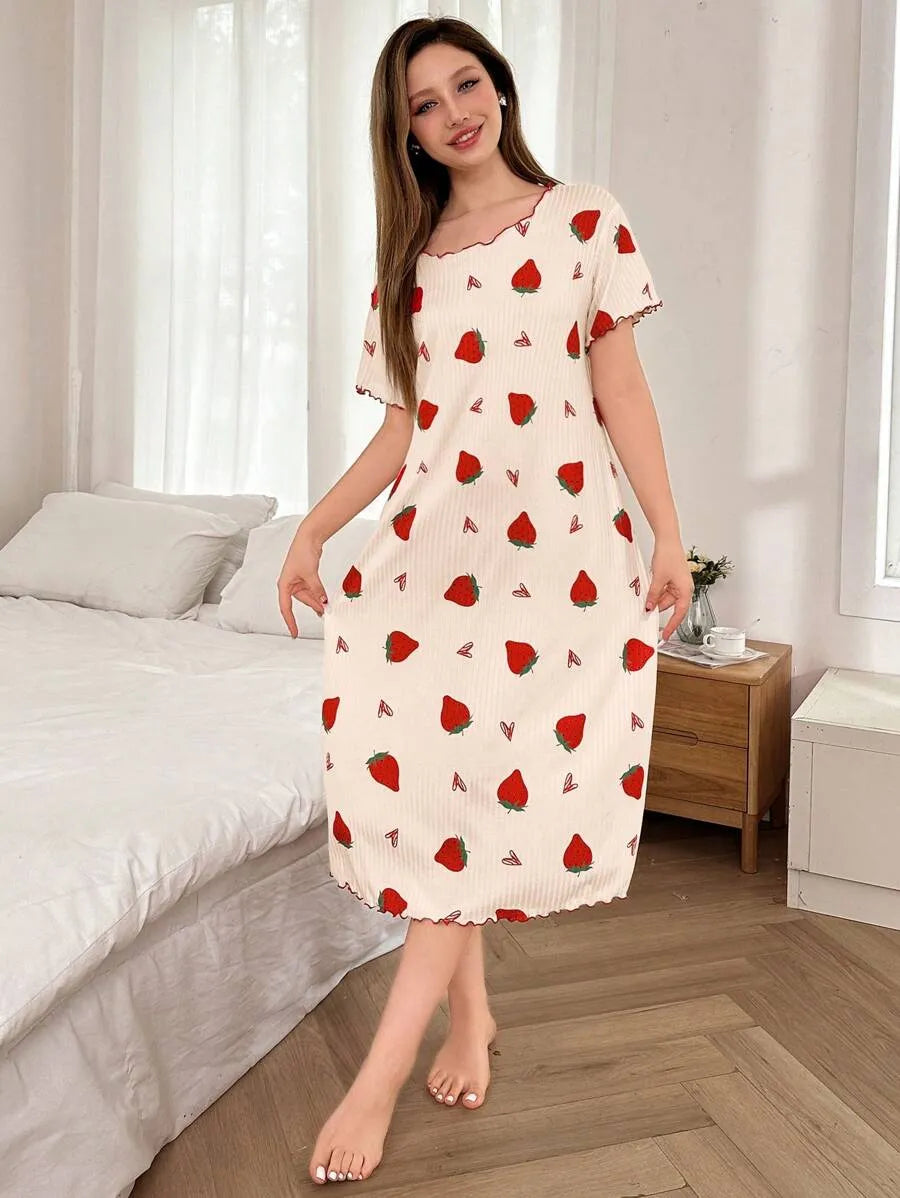 SHEIN Softscene فستان نوم بلون متعدد الألوان وأكمام قصيرة وقصة فضفاضة