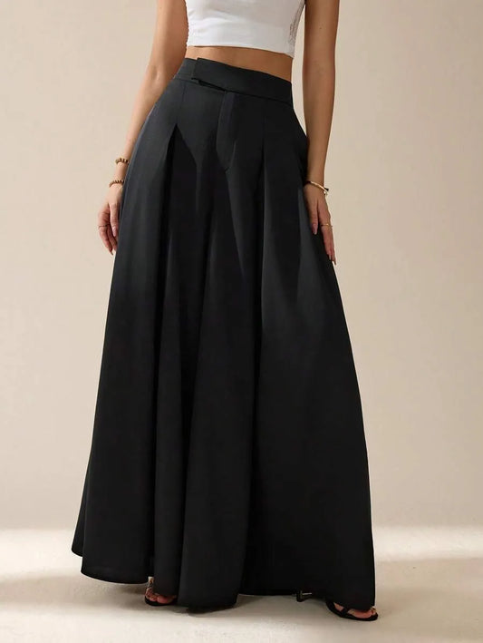 SHEIN Tall بنطلون بلون الأسود طويل واسع الساق بخصر عالي جداً