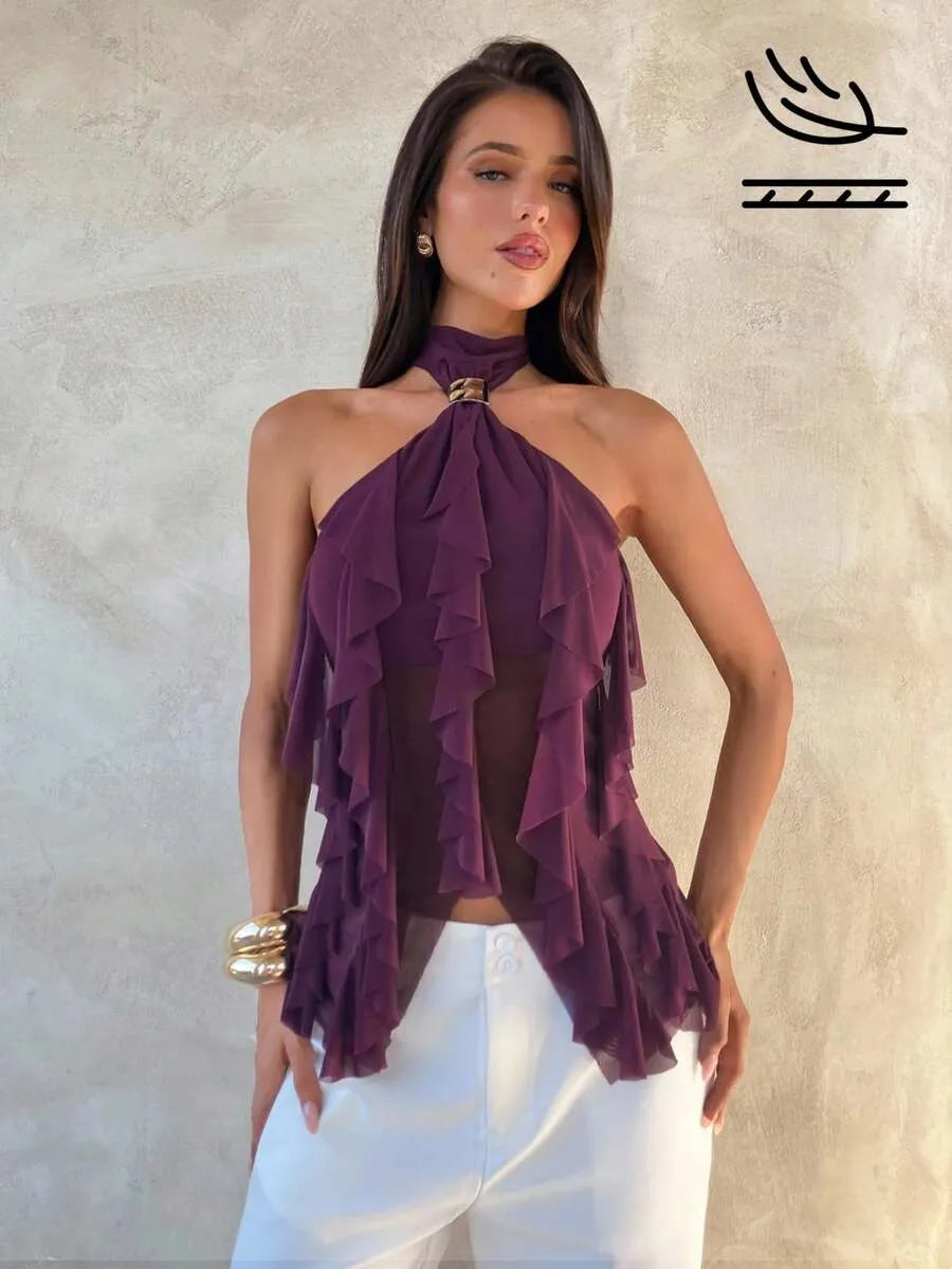SHEIN Aloruh توب بلون أحمر بنفسجي متعددة الطبقات وقصة ضيقة