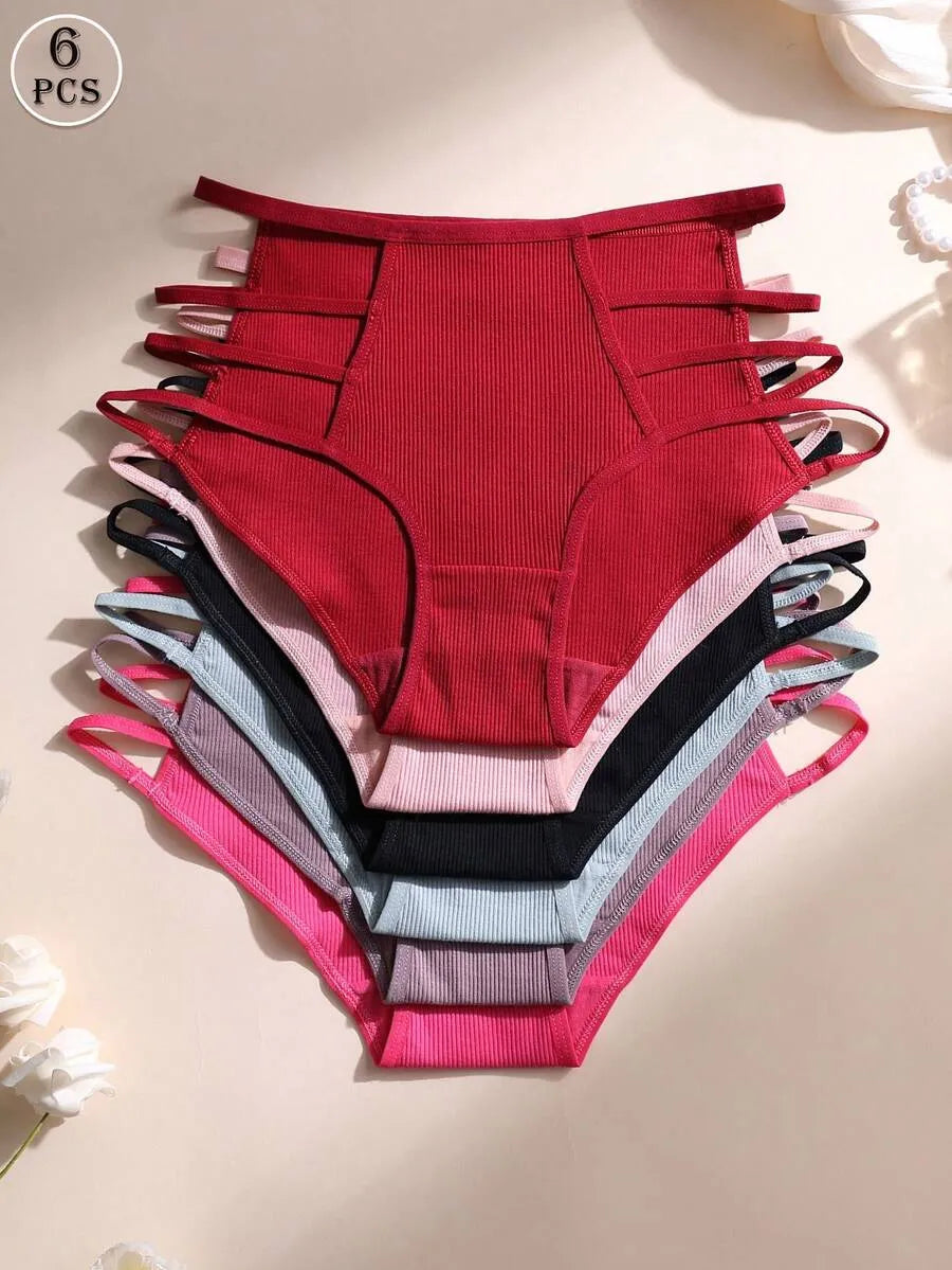 SHEIN سراويل داخلية نسائية من 6 قطع بخصر متوسط ومتعدد الألوان