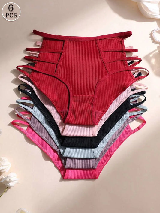 SHEIN سراويل داخلية نسائية من 6 قطع بخصر متوسط ومتعدد الألوان