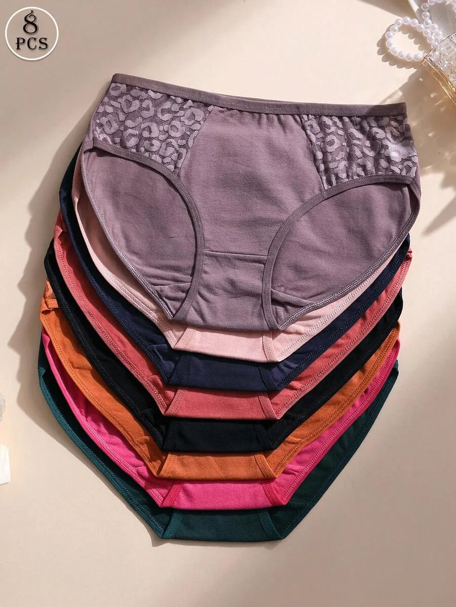 SHEIN سراويل داخلية نسائية من 8 قطع بتطعيمات دانتيل ومتعدد الألوان