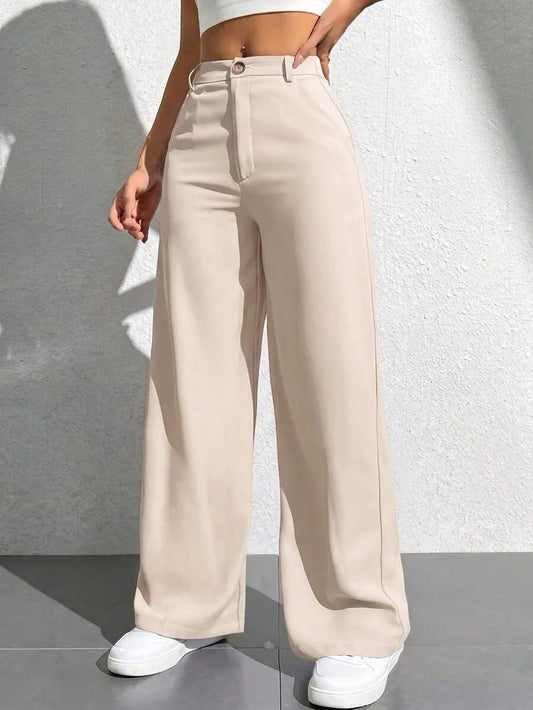 SHEIN PETITE بنطال نسائي مستقيم بجيوب بلون مشمشي
