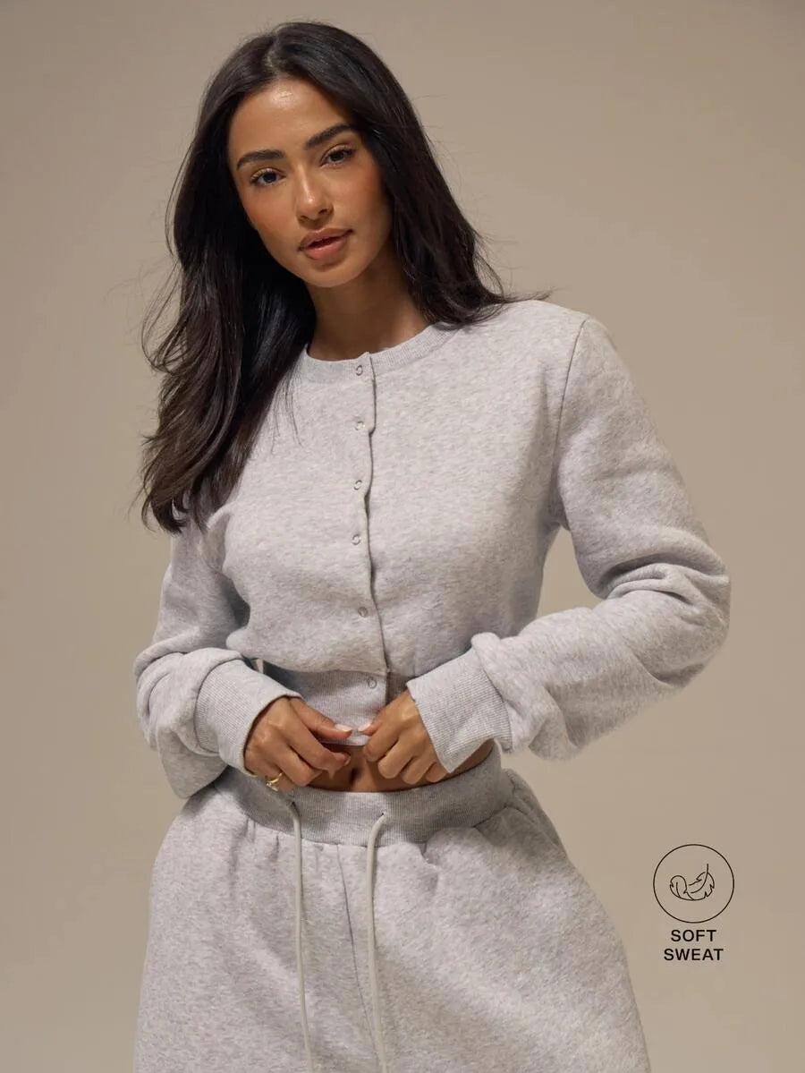 SHEIN MUSERA ESSENTIALS كارديجان قصير بأزرار أمامية بلون رمادي