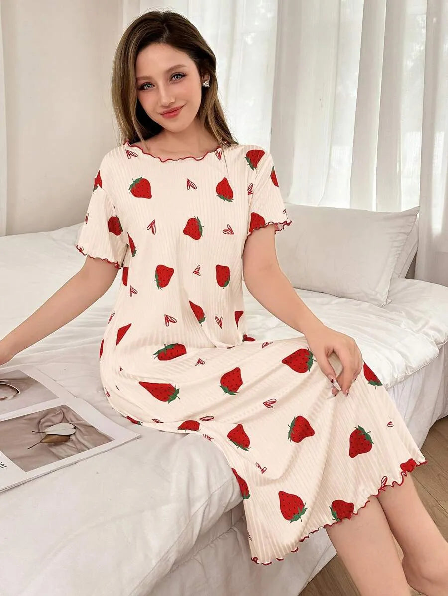 SHEIN Softscene فستان نوم بلون متعدد الألوان وأكمام قصيرة وقصة فضفاضة