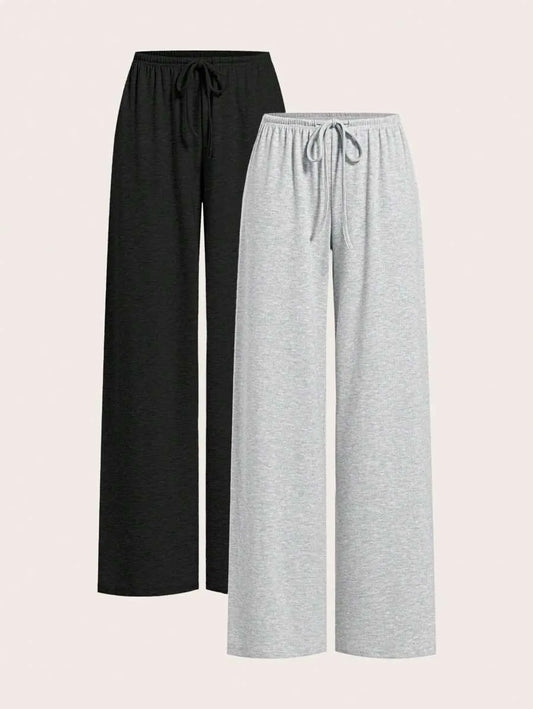 SHEIN EZwear بنطلون بلون الأسود طويل واسع الساق بخصر طبيعي