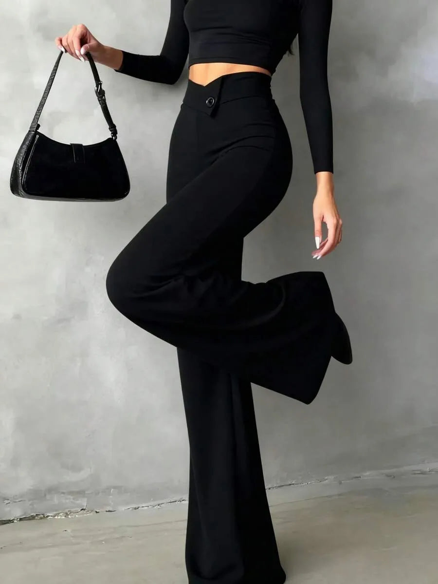 SHEIN بنطلون نسائي أنيق بخصر عالٍ وساق مستقيمة