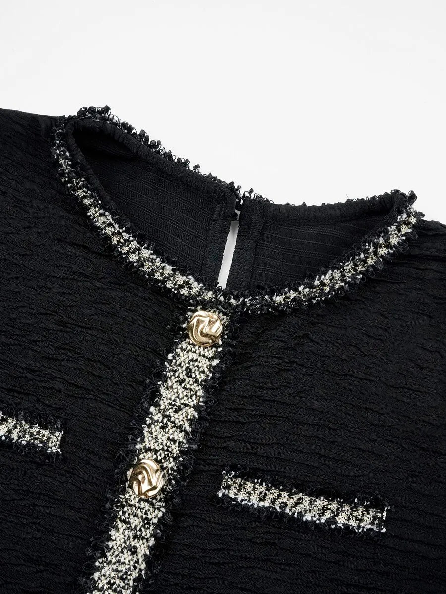 SHEIN Modelyn فستان طويل بياقة دائرية وأكمام طويلة وقصة ضيقة بتطريز بلون الأسود