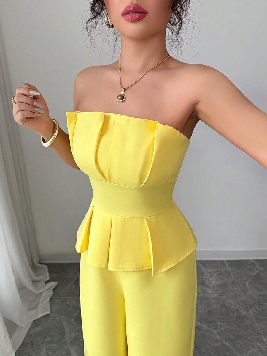 SHEIN Elenzga جمبسوت أنيق بدون أكمام بلون أصفر