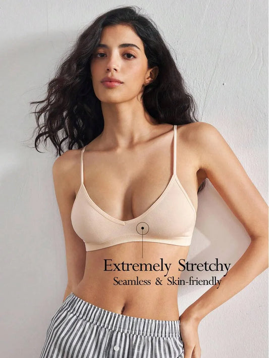 SHEIN Ocili براليت نسائي لاسلكي محبوك ومضلع بلون مشمشي