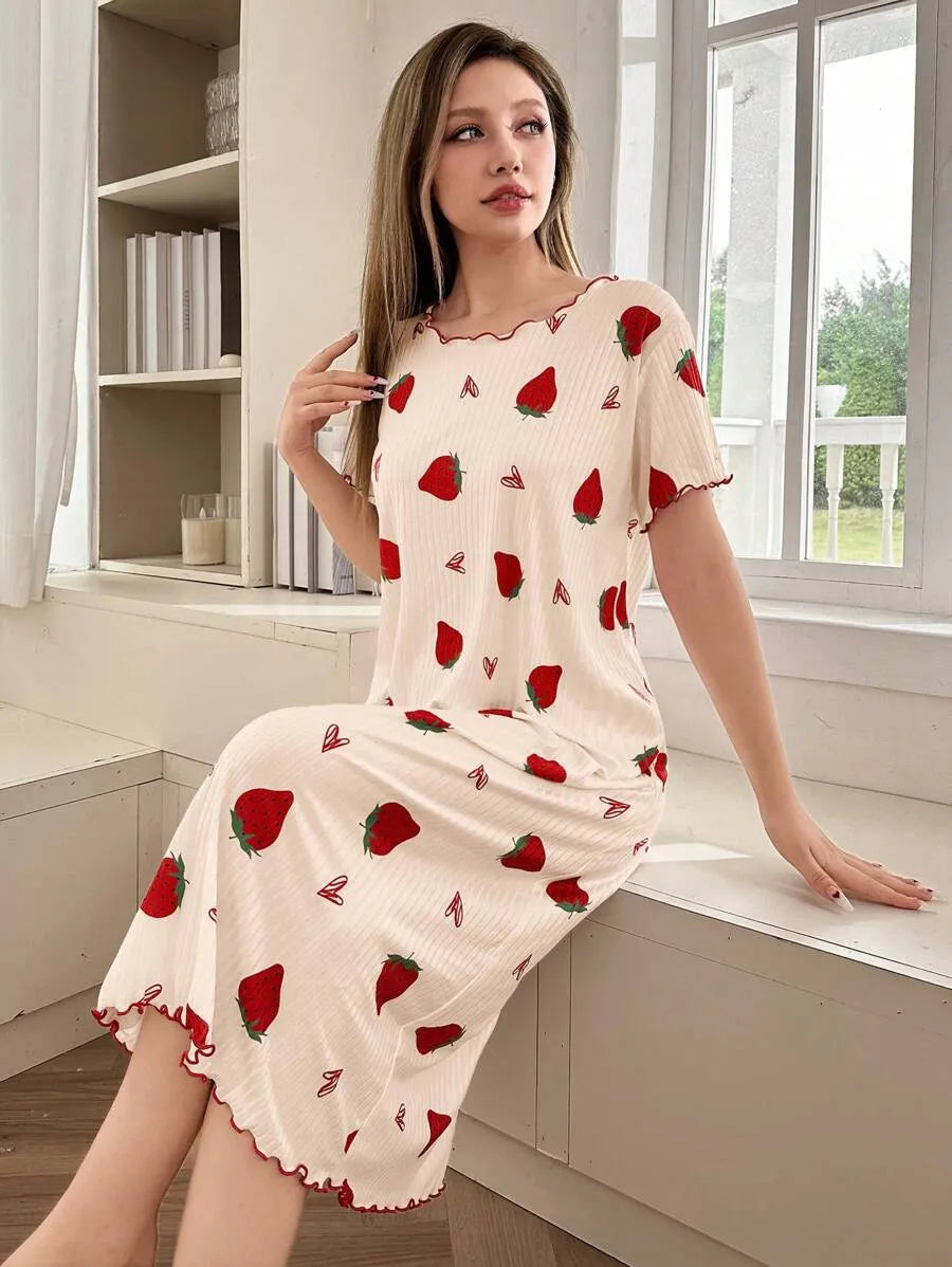 SHEIN Softscene فستان نوم بلون متعدد الألوان وأكمام قصيرة وقصة فضفاضة