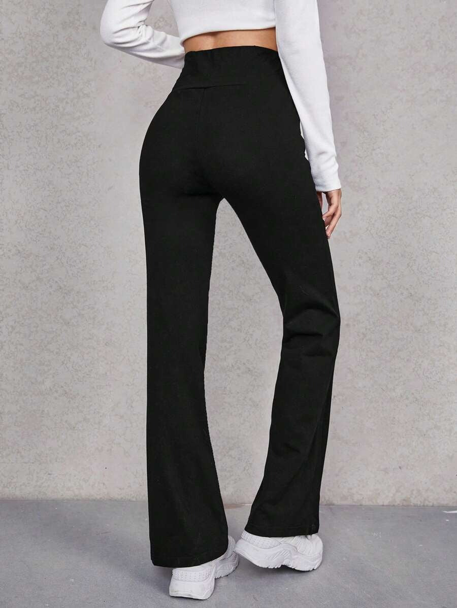 SHEIN EZwear بنطلون فلير بلون أسود بخصر عالي