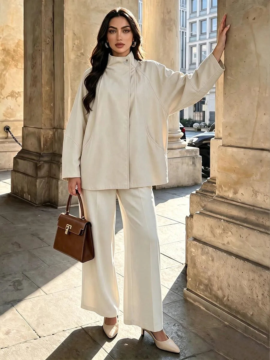 SHEIN Selianne معطف ترنش نسائي بقصة غير متماثلة وياقة كبيرة وأكمام راغلان