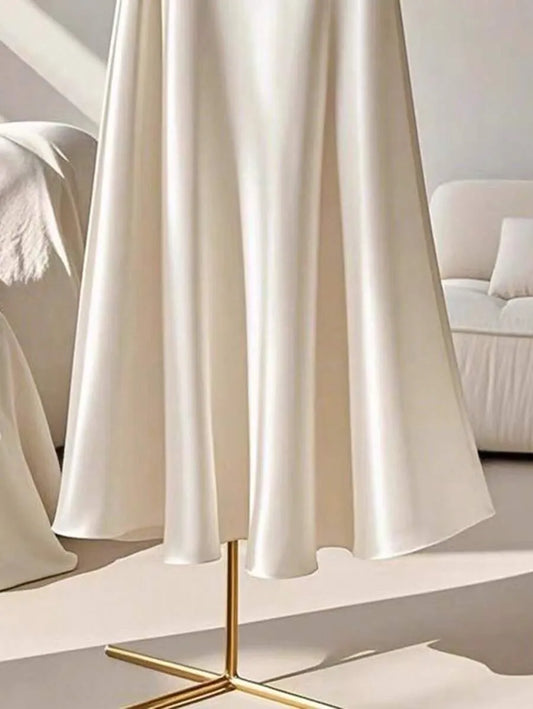 SHEIN Franclia A-Line تنورة نسائية ساتان طويلة بقصة  أنيقة من