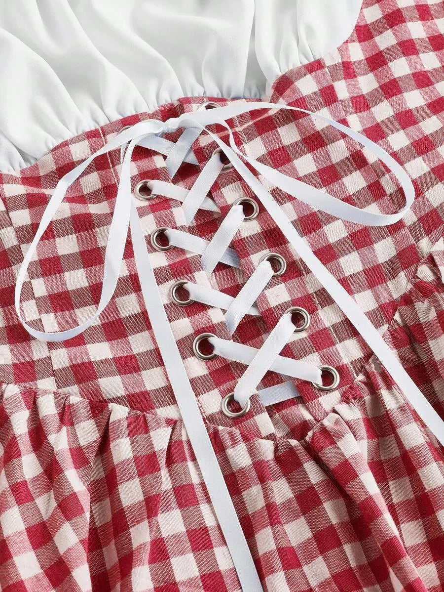 SHEIN Mulvari فستان ميدي بياقة مربعة وأكمام قصيرة بنقشة زهور أبيض وأحمر