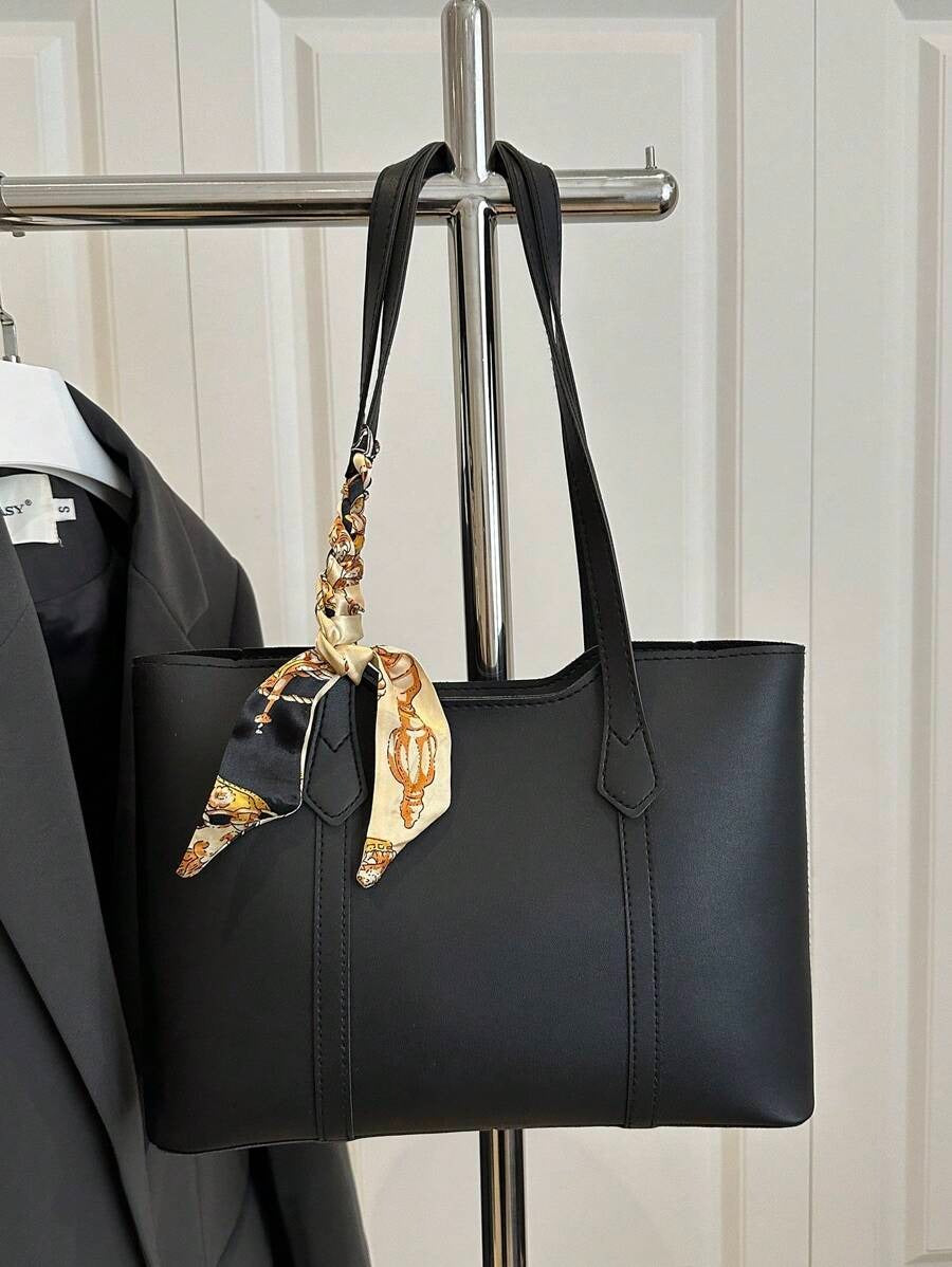 SHEIN حقيبة كتف سوداء مع وشاح حريري
