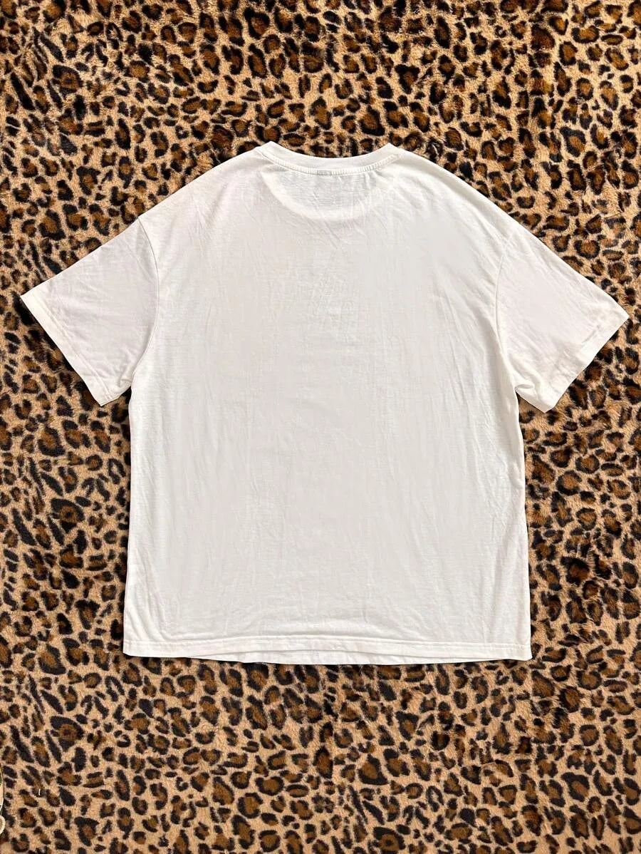 SHEIN EZwear تي شيرت نسائي أوفرسايز بطبعة وردة سوداء وبيضاء بلون أبيض