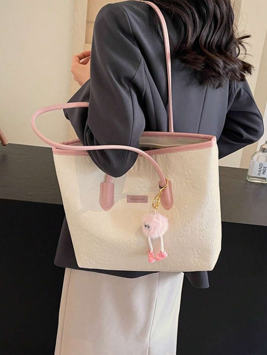 SHEIN حقيبة كتف قماشية وردية (بدون دلاية)