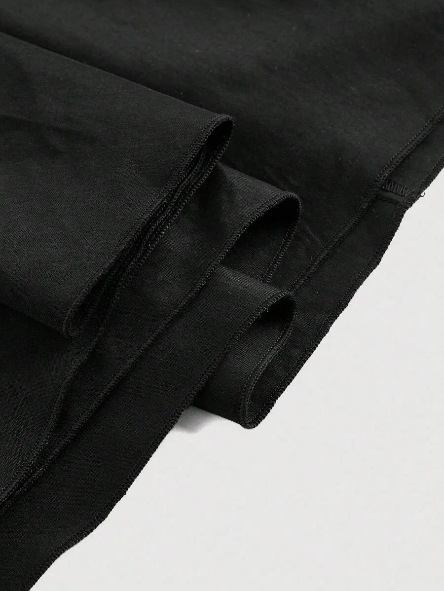SHEIN MOD فستان نسائي بياقة تشيونغسام وربطة متقاطعة بلون أسود
