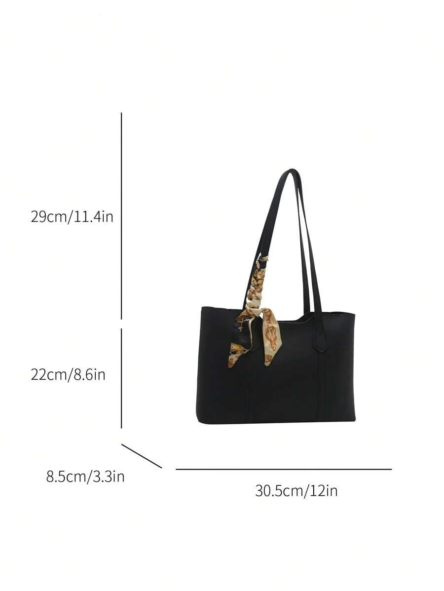SHEIN حقيبة كتف سوداء مع وشاح حريري