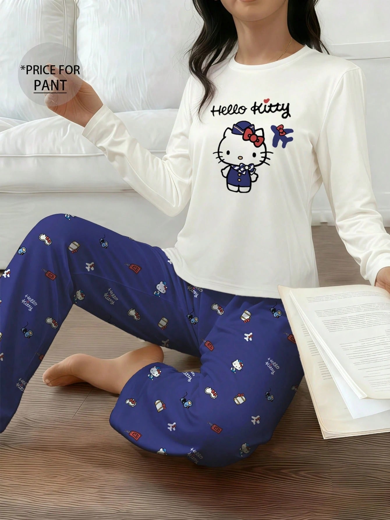SHEIN Sanrio بنطلون بيجاما نسائي بطبعة هالو كيتي